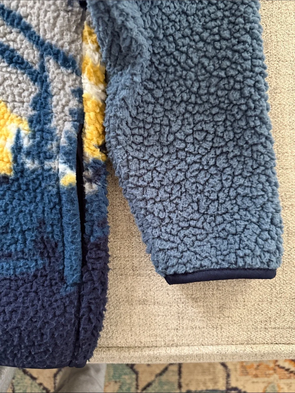 Old Navy Kids Sherpa Puffer Jacket in Blue, Navy & Yellow